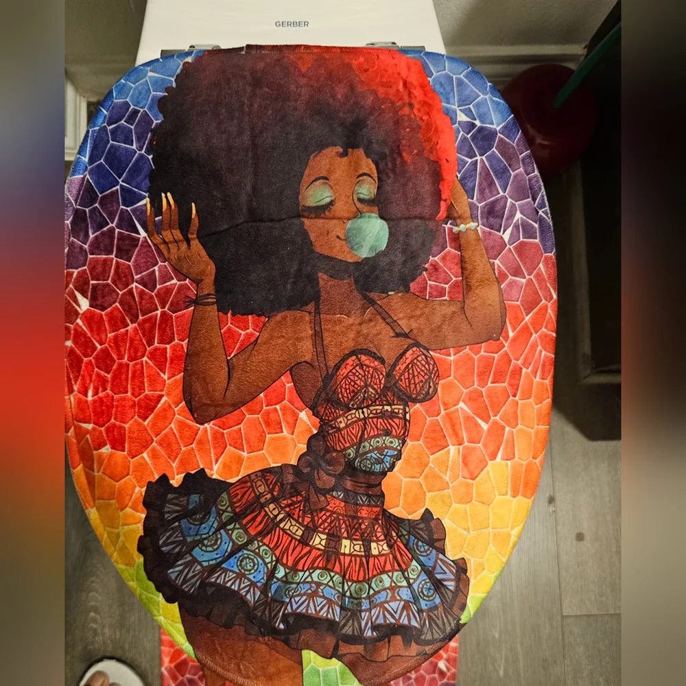 African American 3pc rug set for Bathroom, Black Girl Bathroom Set Accessory